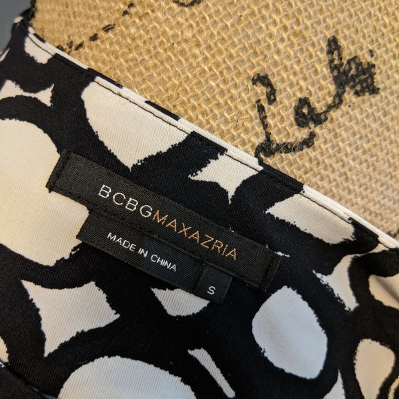 ✨ BCBGMaxazria black & cream print flounce dress Small - Picture 6 of 11